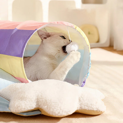 Cat Tubes and Tunnels Cat Tunnel Bed with Removable Cathole Tube Velvet Cushion Pet Snuggery Hideout for Rabbit Kitten Puppy